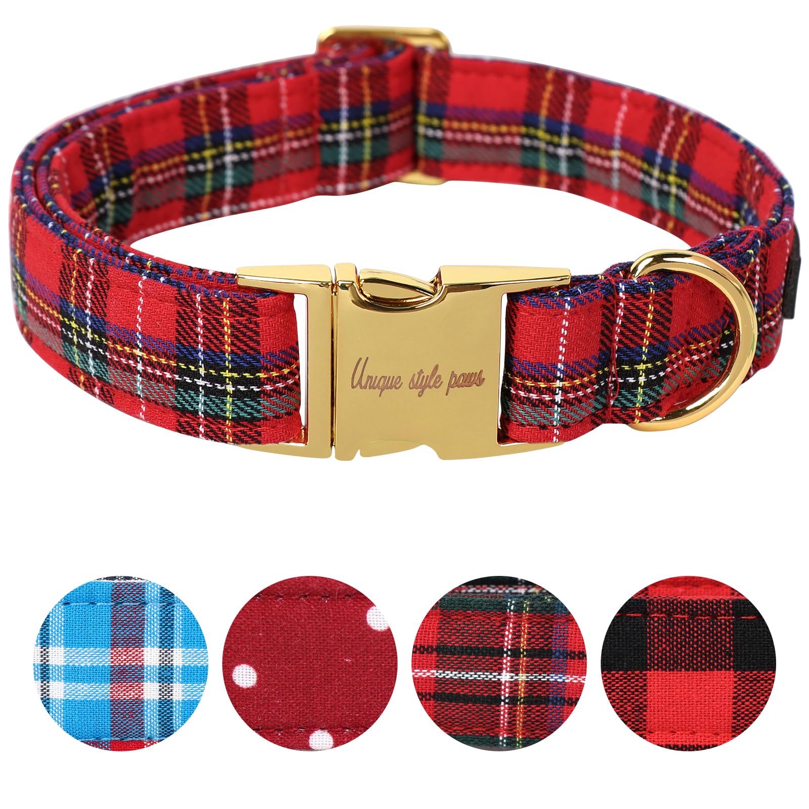 Unique style paws Dog Collar Pet Gift Adjustable Soft and Comfy Plaid Collars for Small Medium Large Dogs, Neck 8-12 inches — image 1