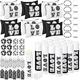 Heigble 60 Pcs Volleyball Team Gifts 12 Cosmetic Makeup Bags 12 Hair Scrunchies 12 Charm Bracelet 12 Lip Balm 12 Lipstick Holder Keychain Volleyball Party Favors Supplies (Black)