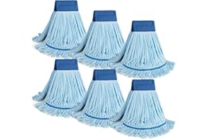 DRKLEAN 6 Pack Large Microfiber Tube Mop Heads,Heavy Duty Industrial Wet Mop Head Refill,Highly Absorbent,Commercial Mop Head Replacement,Wet Mop Heads Replacement (Blue, 6)