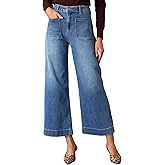 Allimy Women's High Waisted Cropped Wide Leg Jeans Stretchy Loose Denim Pants with Front Patch Pockets