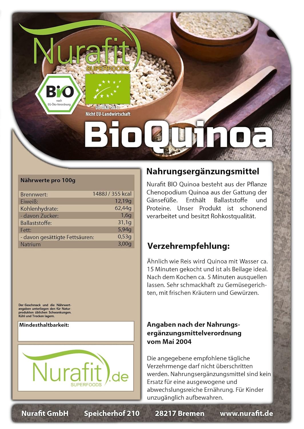 BIO quinua granos 500 G - Inca foof arroz Vegan super demás ...