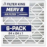 Filter King 24x24x1 Air Filter | 6-PACK | MERV 8 HVAC Pleated A/C Furnace Filters | MADE IN USA | Actual Size: 23.5 x 23.5 x .75"