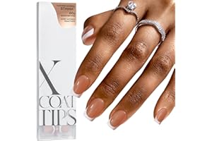 BTArtboxnails XCOATTIPS French Tip Nails, 160pcs Short Square Brown French Tip Press on Nails, French Tip Gel Nails for DIY Nail Art