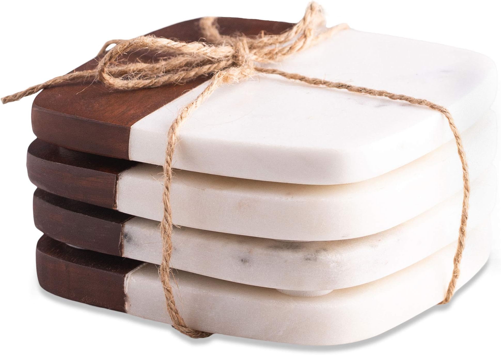Lunar Oceans Marble & Acacia Wood Coasters Set of 4