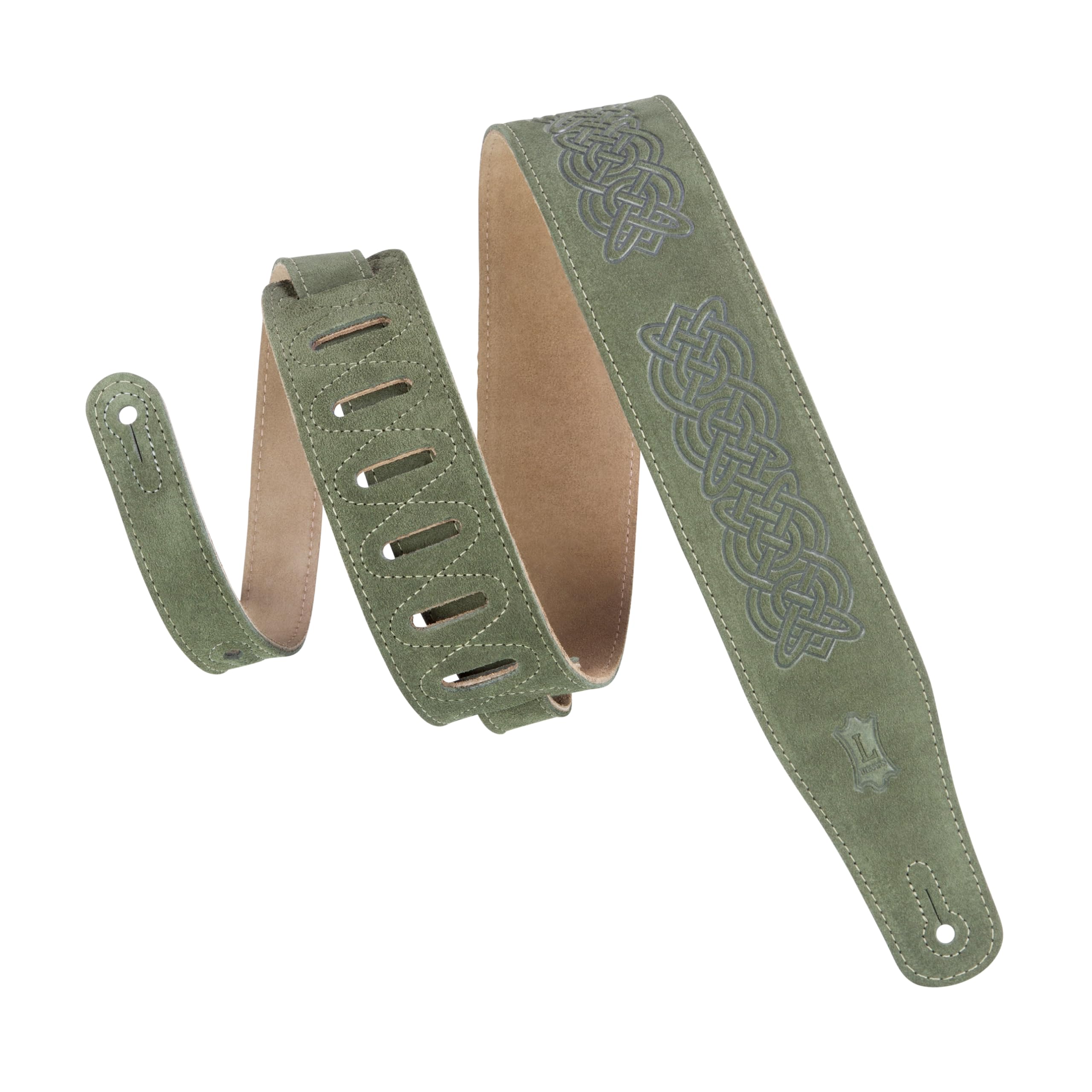 Levy's Leathers 2.5" Suede Leather Guitar Strap Celtic Knot Emboss Design; Green MS26CK-GRN