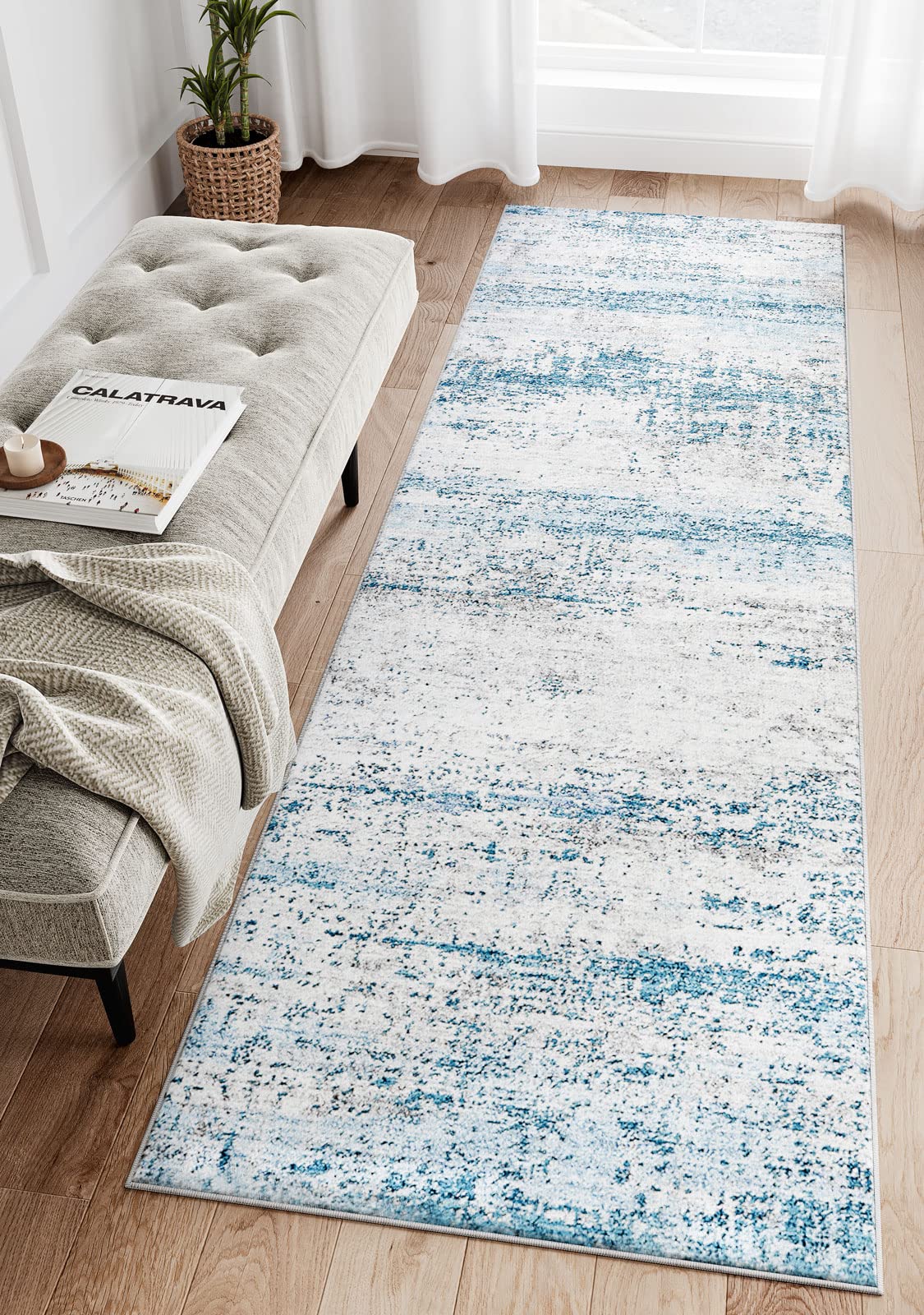 Photo 1 of Dripex Ultra Soft Faux Rabbit Fur Runner Rug, 2x6 Washable Non-Shedding Bedside Rug, Plush Bedroom Carpet Runner, Coastal Blue Soft Fluffy Mats for Kids Room, Living Room Floor Sofa