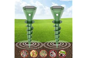 AQJBH Mole Repellent Solar Powered, 2024 Upgrade IPX7 Waterproof Gopher Vole Repellent for Lawn Garden Yard, Repellent Rat, Squirrel, Skunk, Mole, 2 Pack