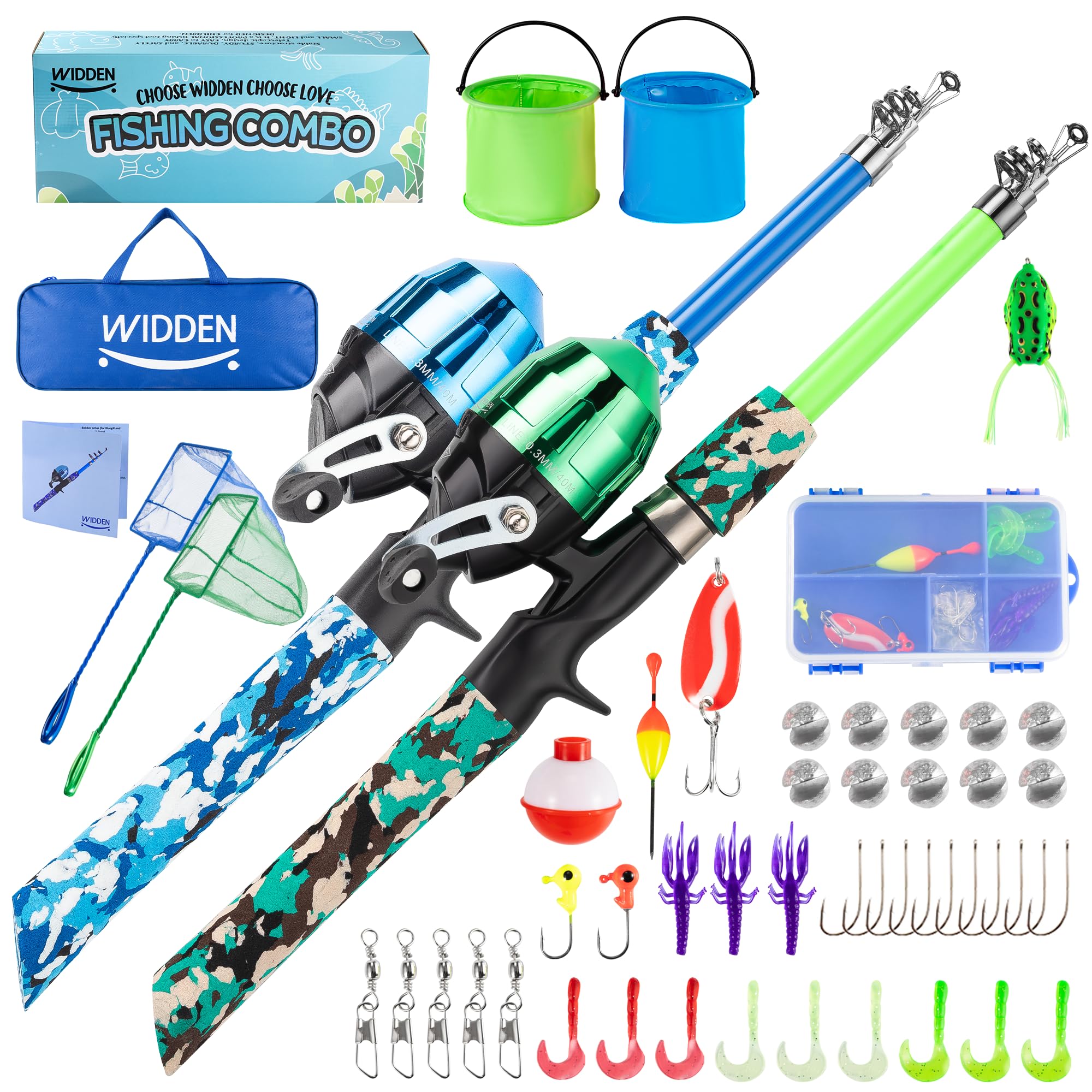 Photo 1 of WIDDEN 2 Pack Kids Fishing Pole, Portable Telescopic Kids Fishing Poles Set for Boys and Girls, Fishing Rod and Reel Combo Kit with Tackle Box, and Fishing Net, Best Fishing Pole for Toddler Youth