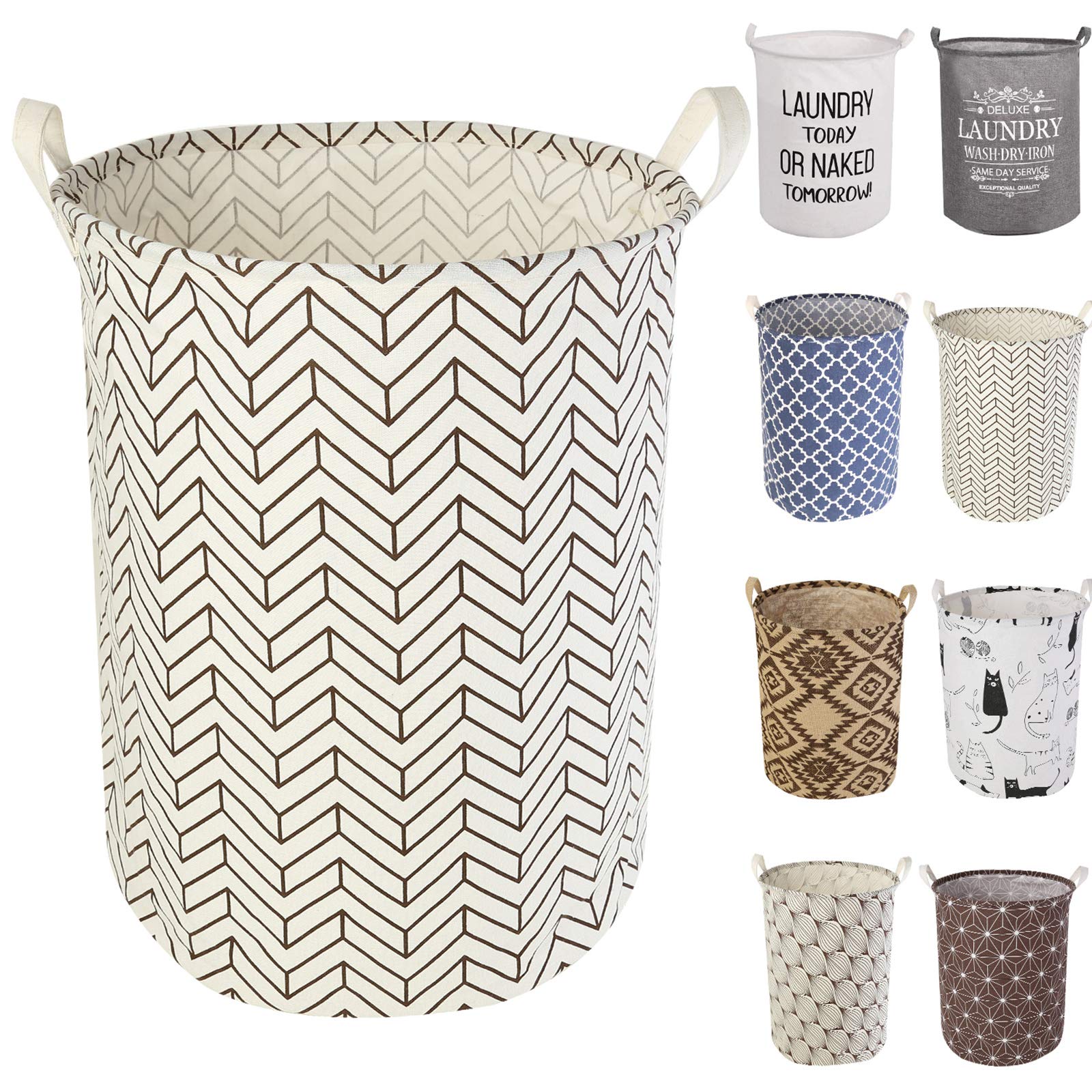 LessMo 19.7" Laundry Hamper, Collapsible Storage Basket With Easy Carry Handles, Waterproof Round Cotton Linen, for Baby Products, Toys, Bedroom Hamper