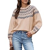 Womens Cashmere Fair Isle Sweaters Vintage Sweater Colorful Wool Crew Neck Long Sleeve Pullover Jumper Tops