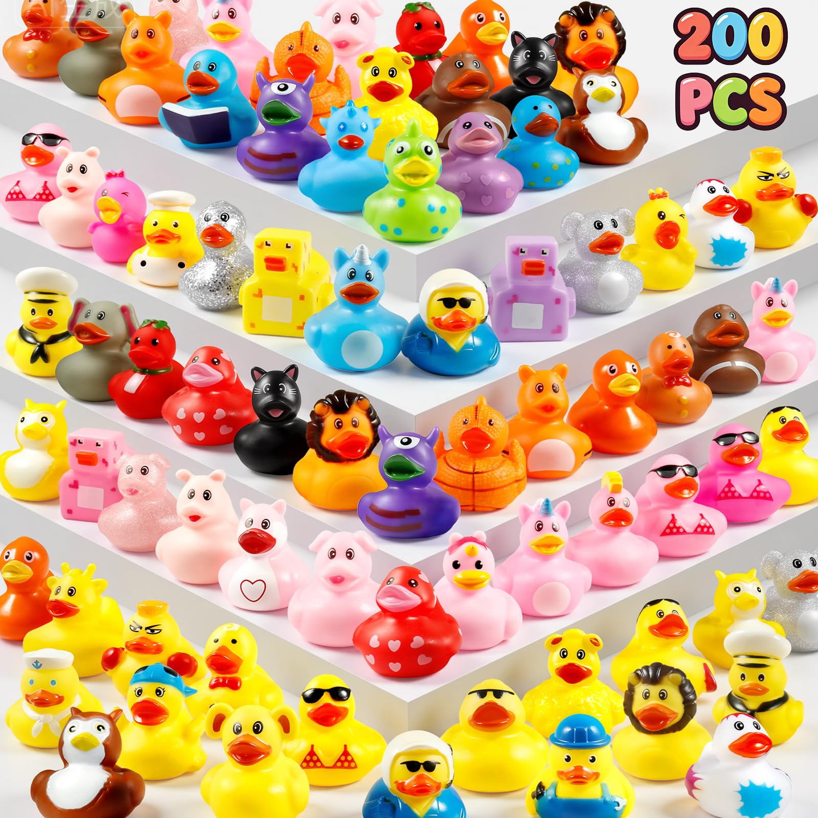 Photo 1 of 200 Pcs Rubber Ducks, Random Assortment Ducks Bulk for Jeeps Ducking, 2" Mini Rubber Duckies for Baby Toddler Bath Toys, Kids Pool Toys Birthday Gifts Party Favors