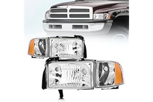 QLLUYTR Headlight Assembly for 1994-2001 RAM 1500 & 1994-2002 Dodge RAM 2500 3500, Driver & Passenger Side, Chrome Housing, O