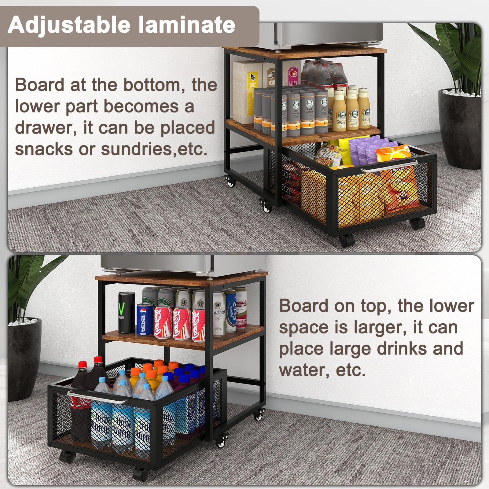 PUNCIA 19.7x19.7in Mini Fridge Stand with Storage and Wheels Heavy Duty Mini Fridge with Adjustable Shelf Table Beverage Refrigerator Stand for Coffee Bar Fridge Cart for Office Home Dorm Apartment