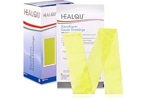 HEALQU Xeroform Petrolatum Dressing - 1"x8" - Non-Adherent Gauze Pad for Low Exudating Wounds - Fine Mesh Gauze Patch Sterile for Wound Care Lacerations, Burns & Skin Grafts Box of 10