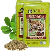 ECOTEAS Organic Yerba Mate Loose Tea Traditional Cut 1 lb Bag Pack of 2 | Unsmoked air-dried traditional cut pack of 2, USDA organic kosher non-GMO, smooth clean caffeine, low acid