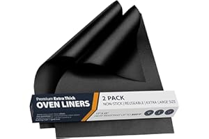 Oven Liners for Bottom of Oven - 2 Pack Large Heavy Duty Mats, 17”x25” Non-Stick Reusable Liner for Electric, Gas, Toaster Ovens, Grills - BPA & PFOA Free Kitchen Accessory to Keep Oven Clean (Black)
