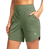 G Gradual Women's Athletic Shorts 6" High Waisted Stretchy Bermuda Shorts for Women Quick Dry Summer Casual Shorts