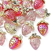 LiQunSweet 20 Pcs 2 Colors Transparent Acrylic Charms 3D Food Fruit Strawberry Charms for DIY Bracelet Necklace Ornament
