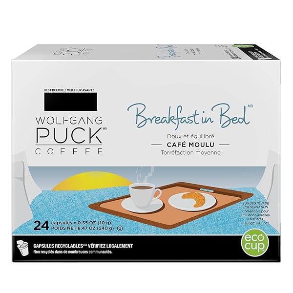 WOLFGANG PUCK COFFEE SINGLE SERVE CAPSULES, MEDIUM ROAST, COMPATIBLE WITH KEURIG K-CUP BREWERS, BREAKFAST IN BED, 24 COUNT