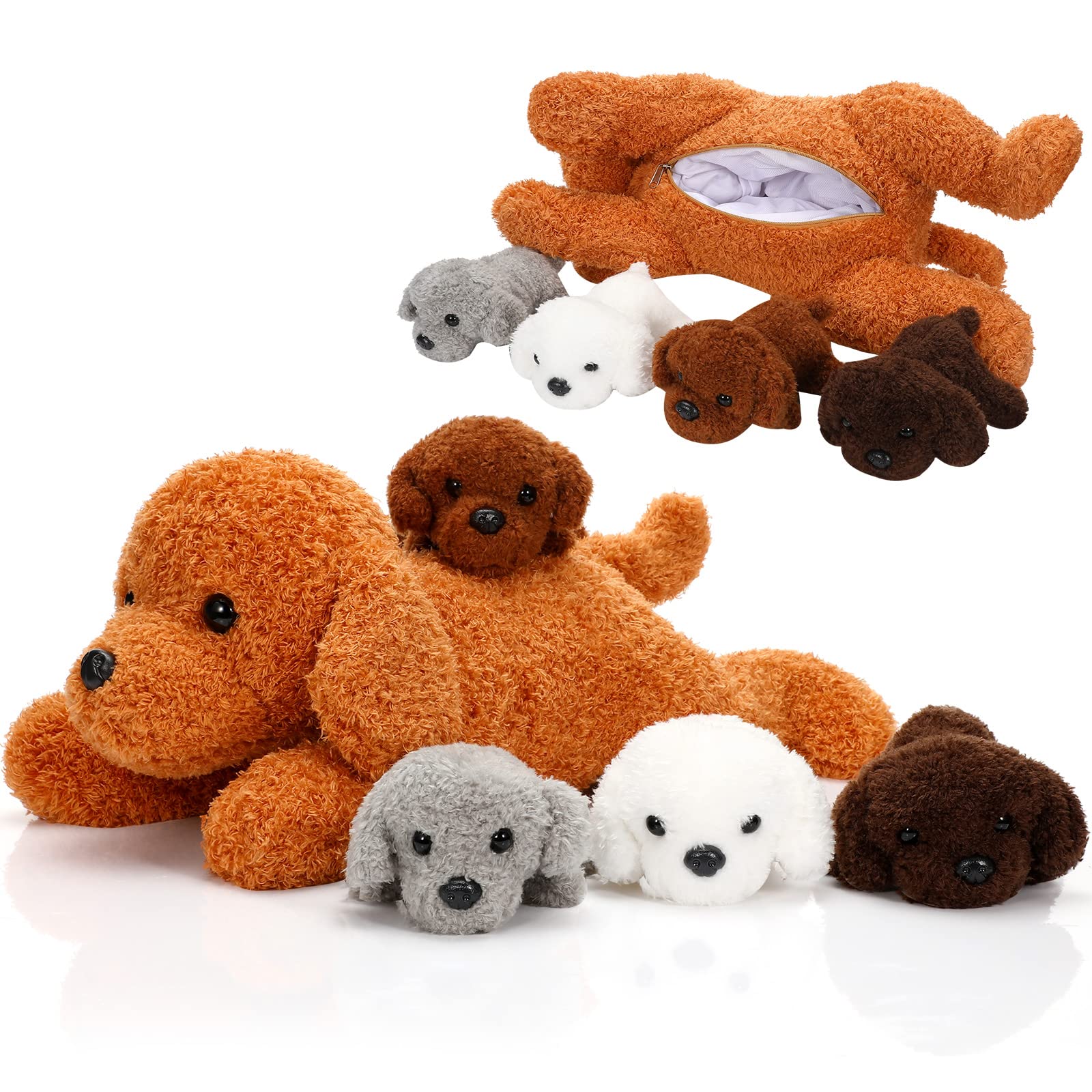 Skylety 5 Pcs Dog Stuffed Animal Puppy Stuffed with Babies Inside 1 Big Mommy with 4 Mini Baby Cute Soft Toy for Children Birthday Party Adopt a Puppy Favor(Poodle)