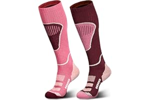 UNENOW Merino Wool Ski Socks 2 Pairs, Thermal Knee High Warm Socks for Snowboarding, Hiking, Cold Weather, Snow, Hunting