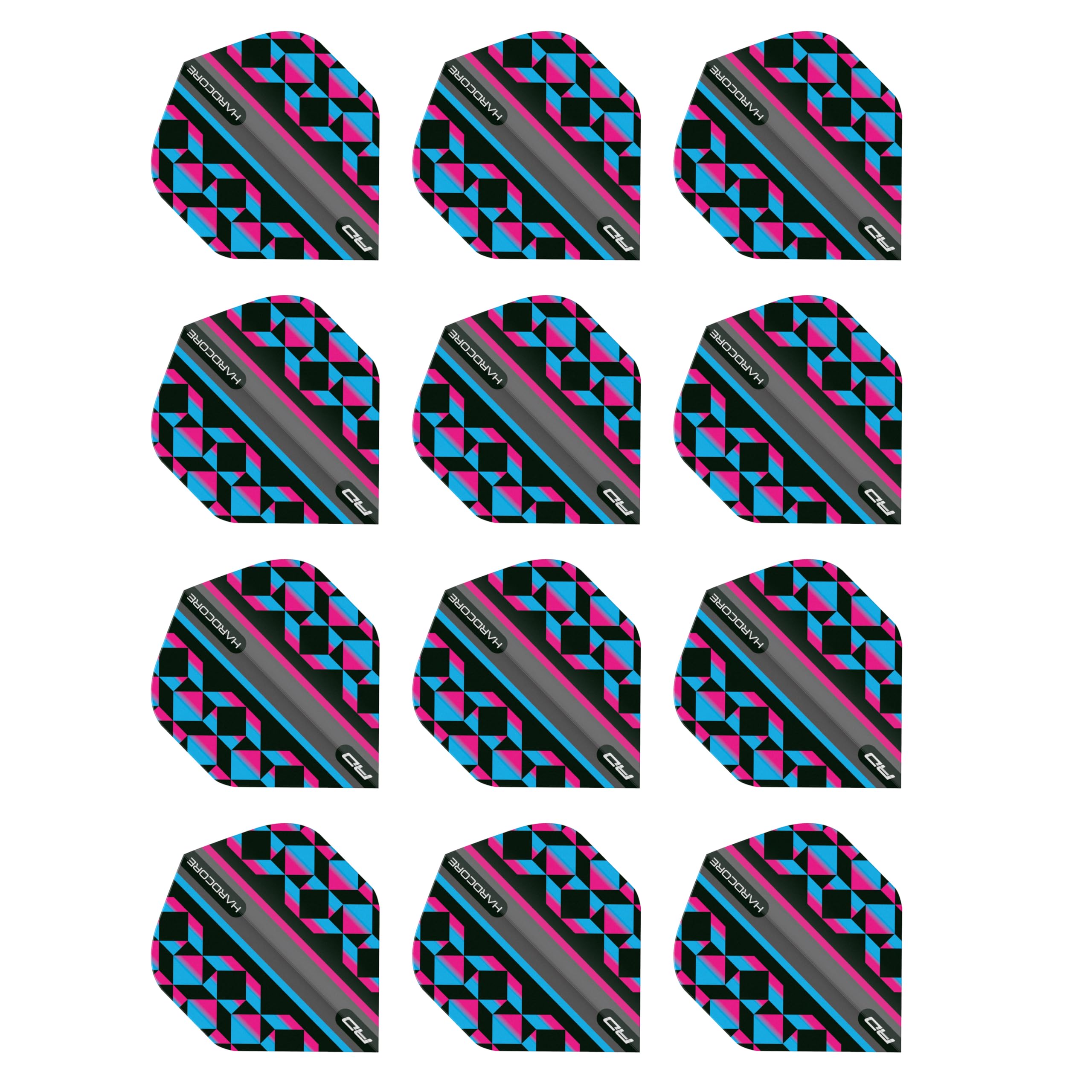 RED DRAGON Hardcore Radical Pink, Blue & Black Geometric Dart Flights - 4 Sets Per Pack (12 Dart Flights in total)