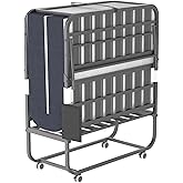 IKIMI 75"x31" Folding Bed with Mattress,Side Storage Pocket & Adjustable Headboard,Portable Roll Away Beds for Adults 5" Thick Memory Foam Mattress Foldable Rollaway Bed Frame with Wheels for Guest