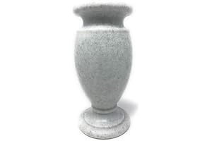 OPTIMUM Memorial Cemetery Flower Vase - Plastic (White Granite) with Metal Ground Spike, Grave Marker, Decorations for Gravesite, Headstone Flowers Holder, Garden Lawn & Yard