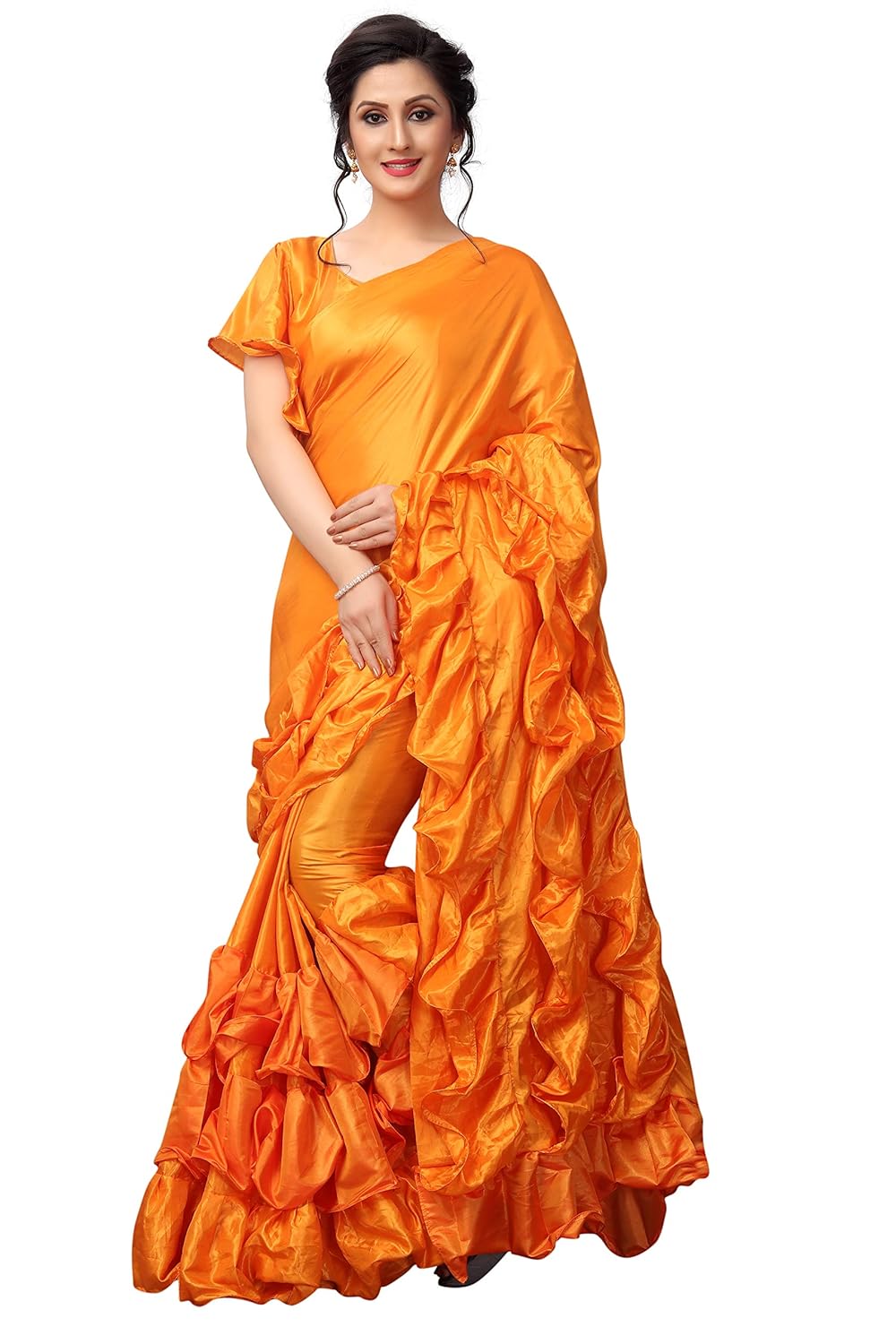 crazy women silk ruffle saree with blouse