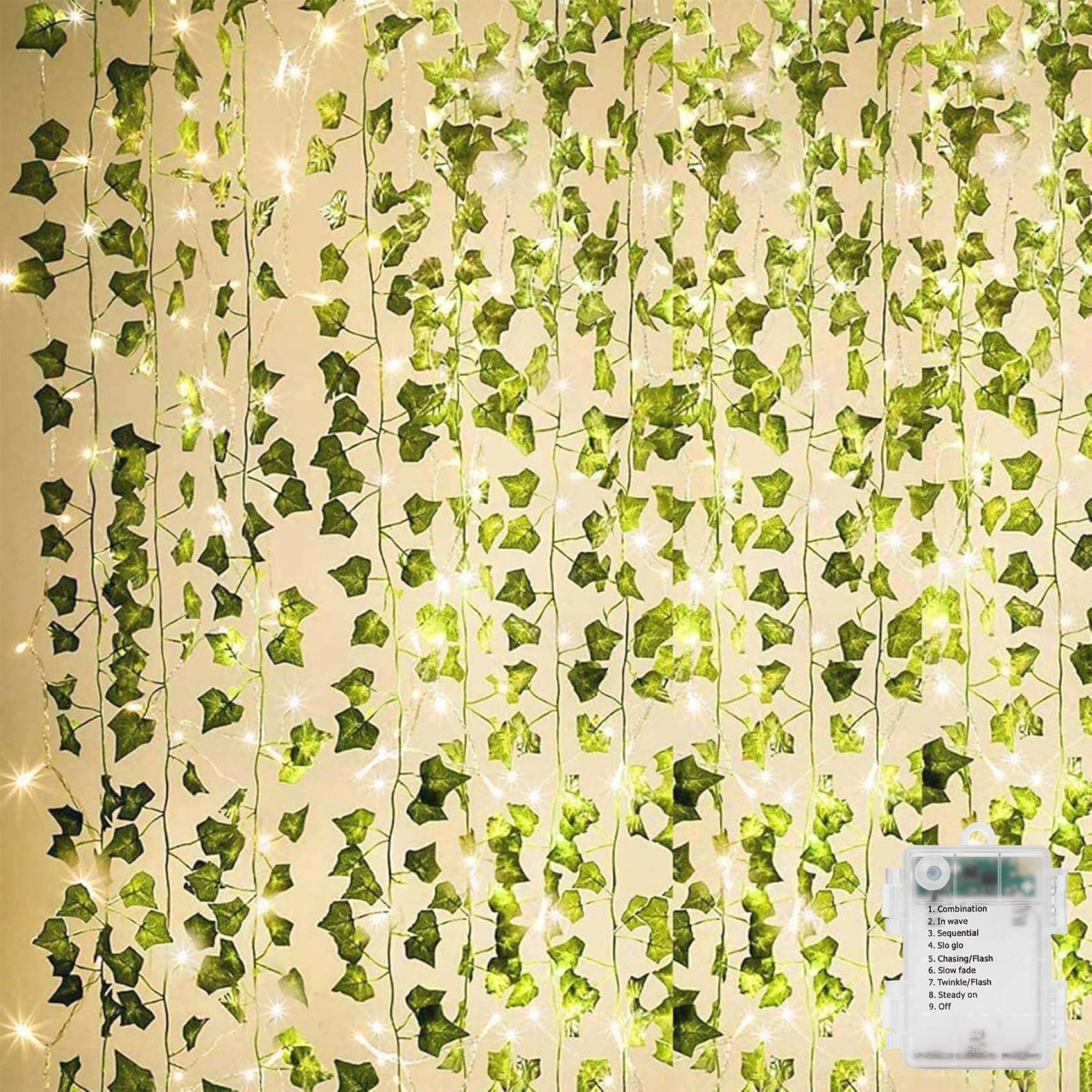 Photo 1 of **PARTIAL SET** KASZOO 84Ft 12 Pack Artificial Ivy Garland Fake Plants, Vine Hanging Garland with CE Certified 80 LED String Light, Hanging for Home Bedroom Garden Party Wedding Wall Room Decor, Green