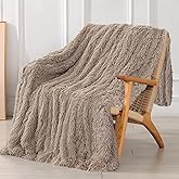 Tuddrom Decorative Extra Soft Faux Fur Blanket Queen Size 80" x 90",Solid Reversible Fuzzy Fluffy Cozy Plush Fleece Comfy Microfiber Fur Blanket for Couch Sofa Bed,Khaki