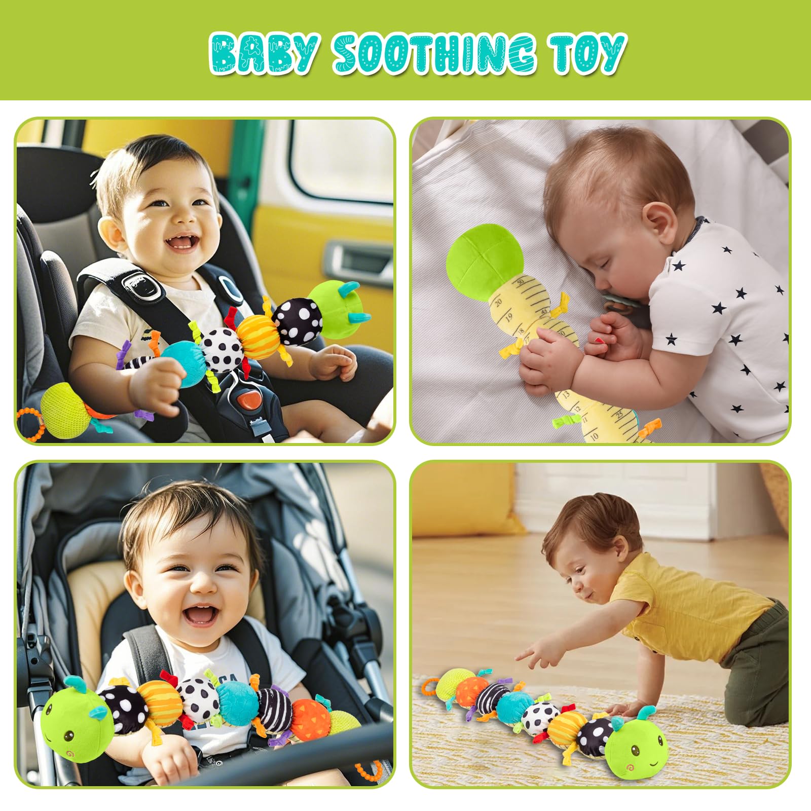 Baby Stuffed Animal Toys for 0-6 6-12 Months, Baby Musical Caterpillar Tummy Time Toys for Babies 3 6 9 12 18 Months, Newborn Infant Sensory Toys Christmas Gifts Stocking Stuffers