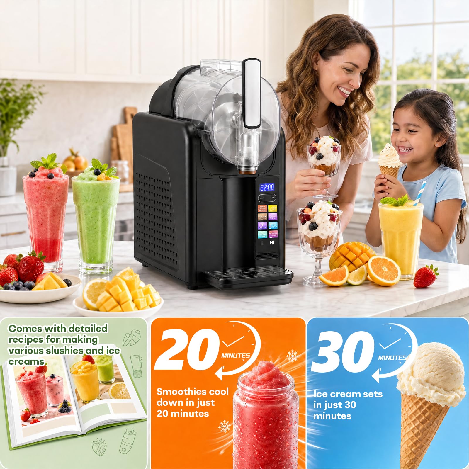 Slush Maschine eismaschine 2L Slushie,slushie maschine,Maschine mit LED-Display,7 voreingestellte Programme für Eiscreme, Smoothies, Milchshakes, Slush-Cocktails und Margarita 2