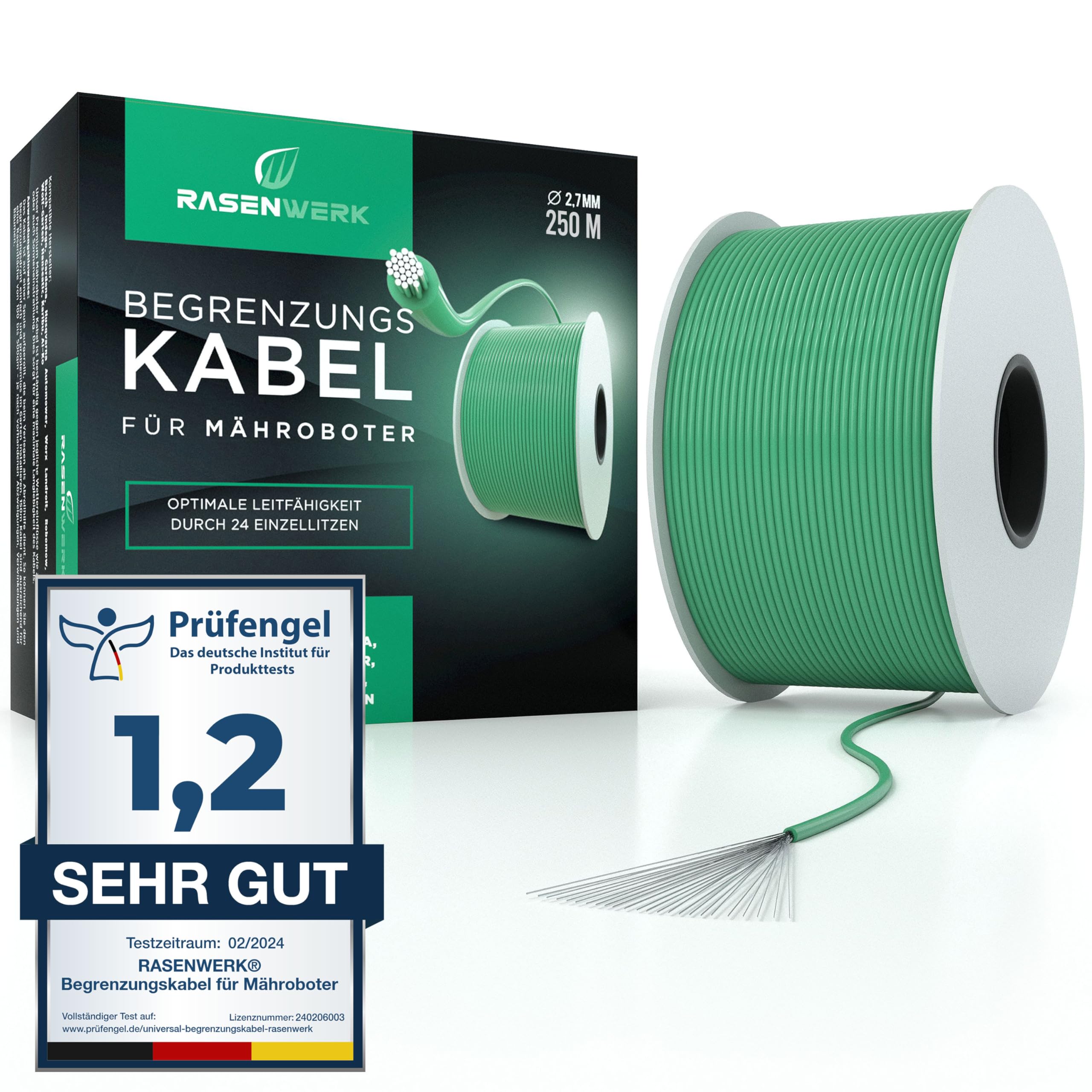 RASENWERK® - Universal Perimeter Wire for robotic lawnmower - Perimeter Wire for lawnmower - Tinned Copper Wire - Robotic Lawn Accessories - Made in Germany - Ø2,7mm - 250m