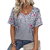 Zeagoo Womens Summer Tops Short Sleeve Casual Shirts Floral Tee Trendy 2026 Basics V Neck Plain Tshirt