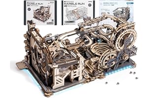 ROKR 3 in 1 Electric Wooden Marble Run, 3D Puzzles for Adults, Wood Model Building Toy Kits, Ideal Gift for Boys and Men