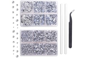 OUTUXED 5040pcs Clear Rhinestones for Crafts, Flatback White Nail Gems, Craft Glass Diamonds Stones with Tweezers and Picking Pen, SS6-SS20 Crystal