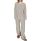 MISSACTIVER Women's 2 Piece Striped Lounge Set Long Sleeve Oversized T-Shirt Wide Leg Pants Matching Pajamas Set