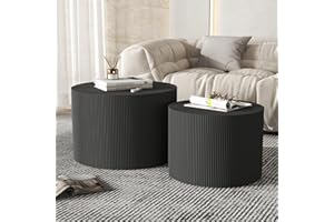 Furnivado Black Round Coffee Table Set of 2, Modern Wooden Nesting Coffee Tables for Living Room, No Assembly Required Circle Side Tables Set Accent End Table for Bedroom, Balcony