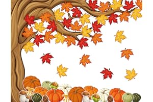 NBjiuyin 4Ft Big Tree Bulletin Board Set Fall Autmun Tree Bulletin Board Decoration with Maple Leaves Pumpkins Cutouts for Classroom Home Chalkboard Wall Decoration