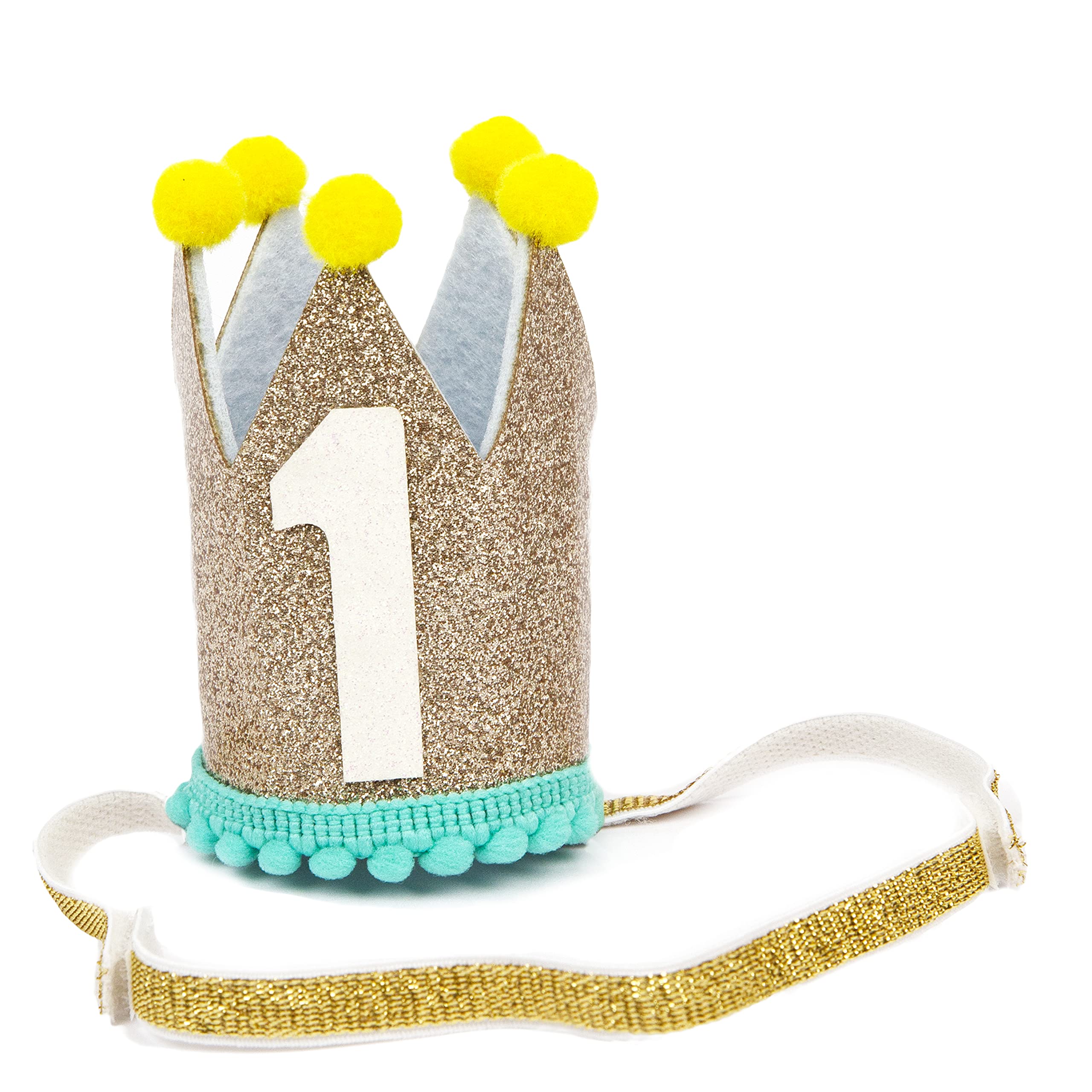 Talking Tables Unisex Baby 1st Birthday Hat Blue and Gold Glitter Cute Party Crown with Elastic Strap Photo Prop for Kids, Boys, Girls Tiara, One Size