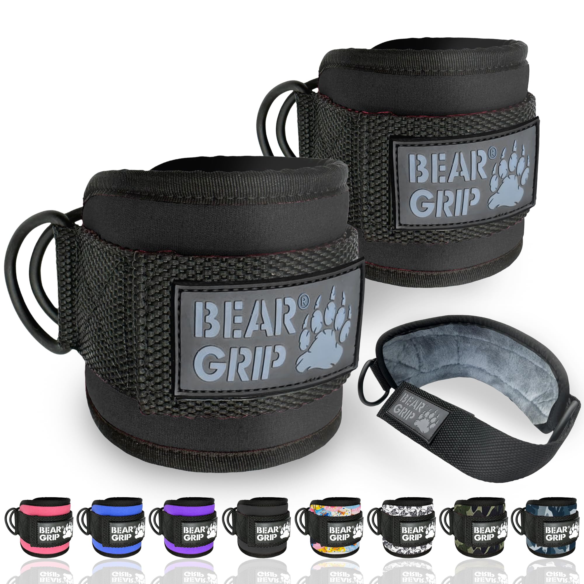 BEAR GRIP Ankle Straps for Cable Machines – Adjustable Gym Cuffs with Double D-Ring, Gym Straps Cable Attachments for Booty Workouts, Cable Kickback Ankle Strap for Men and Women