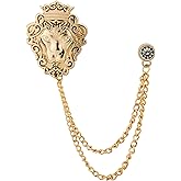 Knighthood Vintage Men Golden Crowned Lion King With Stone Hanging Chain Brooch Pins Lapel Pin, Suit Coat for Women Accessories