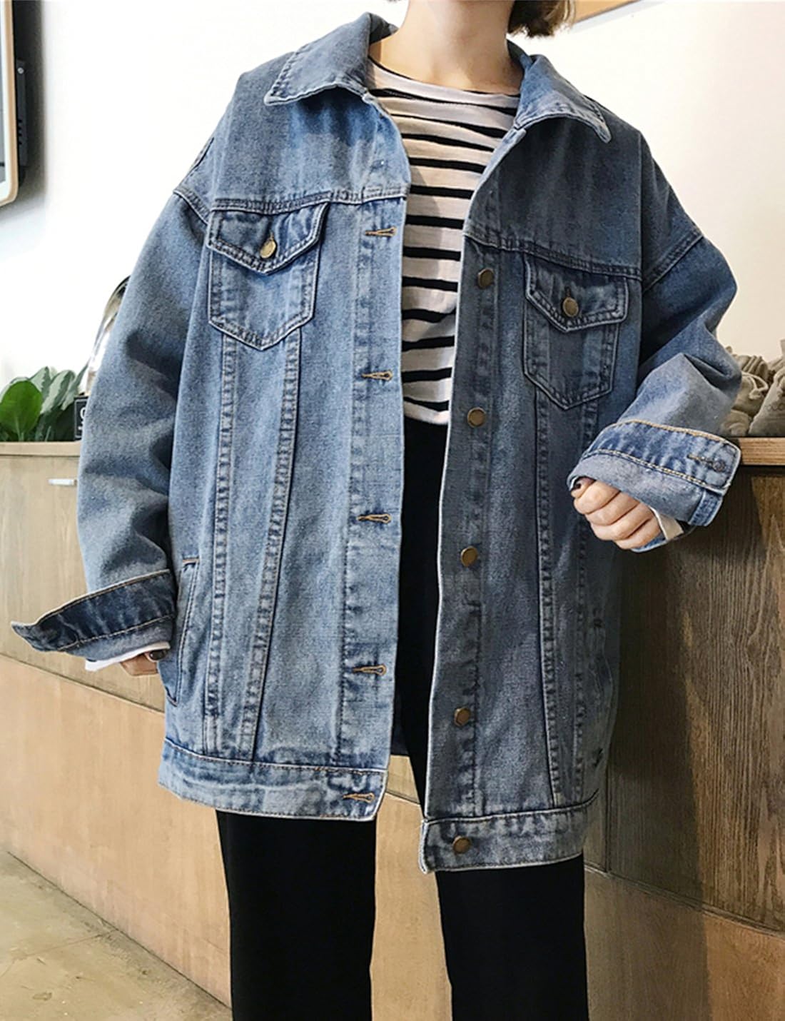 Womens Denim Jean Coat Hoodie Hooded 