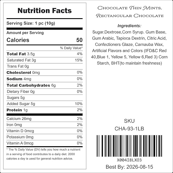 CHOCOLATE THIN MINTS, RECTANGULAR CHOCOLATE SANDWICH MINT CANDIES, MINT CANDIES, AFTER DINNER MINTS, BUTTER MINT CANDY, FAT-FREE, INDIVIDUALLY WRAPPED (1 POUND)