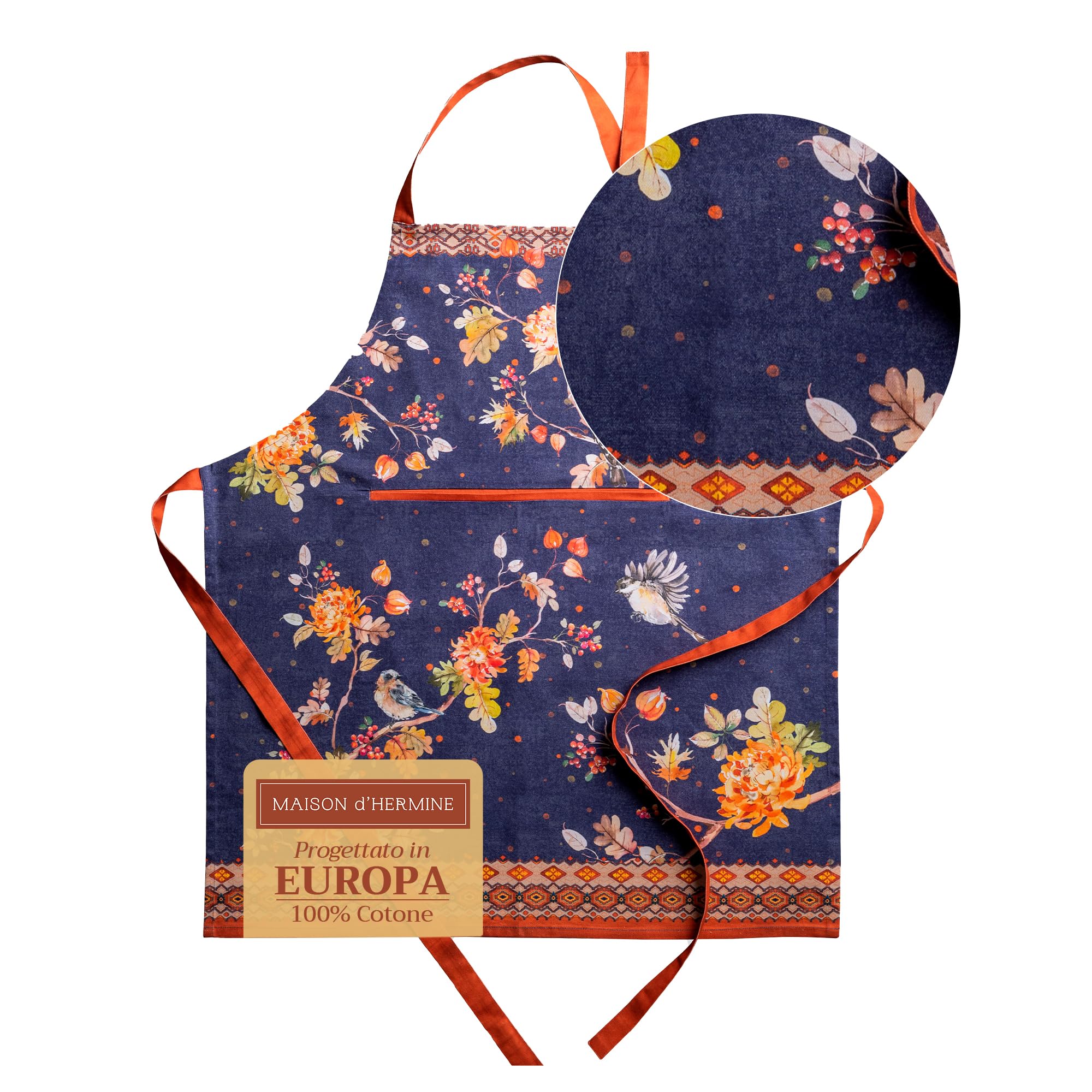 Maison d' Hermine 100% Cotton Apron for women with Pocket Kitchen Chef Autumn Apron for Men Cooking Gardening Server Waitress Maid - (Kelim - Infinity, 85 cm x 70 cm)