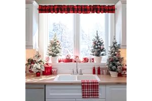XWZO Sleeve Topper with Top Bottom Ruffle Sleeves Valances Home Décor Window Treatment Bedroom Nursery Kitchen Window Curtain Header, 58" x 5",1 Piece, Checkered-Red & Black