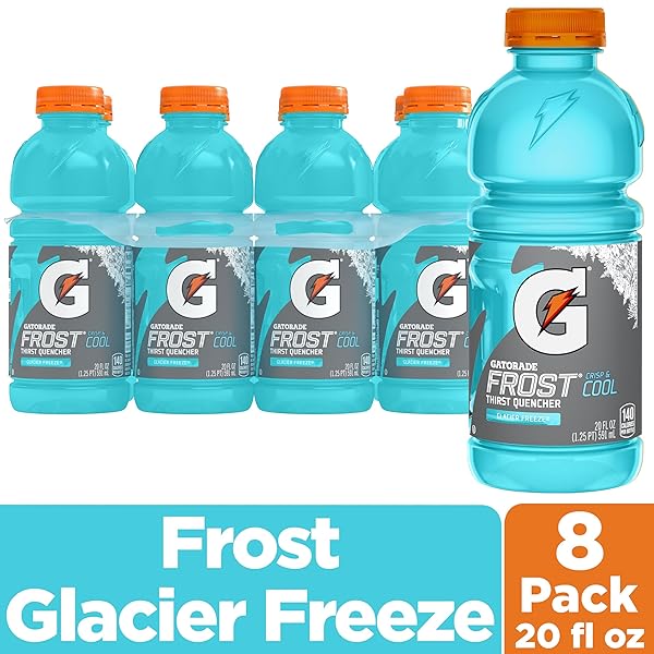 GATORADE THRIST QUENCHER, FROST GLACIER FREEZE SPORTS DRINKS, 20 FL OZ BOTTLES, 8 PACK