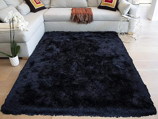Amazon Com 8x10 Feet Black Crow Dark Night Color Area Rug Carpet Rug Solid Soft Plush Pile Shag Shaggy Fuzzy Furry Modern Contemporary Decorative Designer Bedroom Living Room Hand Woven Non Slip Canvas Backing