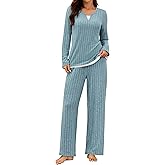 Blooming Jelly Womens Two Piece Cute Pajamas Sets Comfy 2 Piece Lounge Wear Color Block Matching Set Fall Pjs Pockets